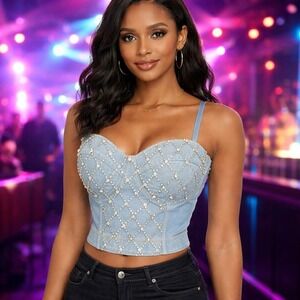 Denim‎ Rhinestone Corset